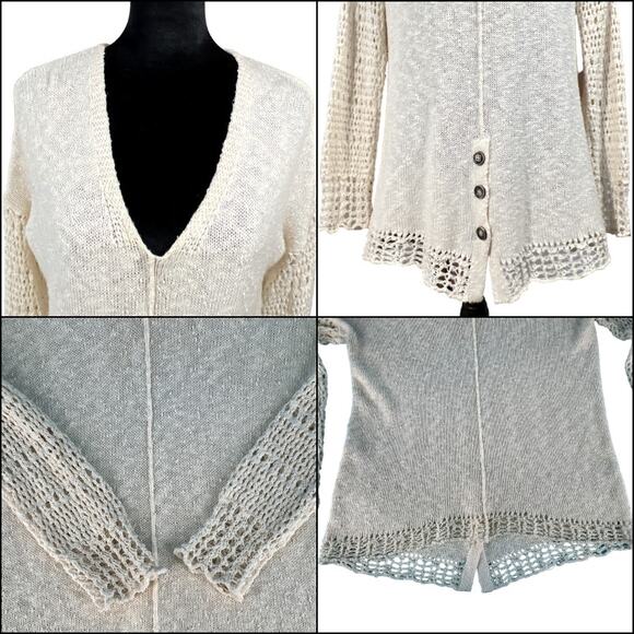 Lucky Brand Delicate Open-Knit Chunky Textured Popover Sweater Cream Size Medium - Picture 3 of 15